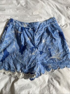 Milly Linen Blend Floral Nautical tropical beach scallop hem vacation shorts
